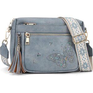 Women’s 03-blue Leather Purse Crossbody Bag Handbags Butterfly Design